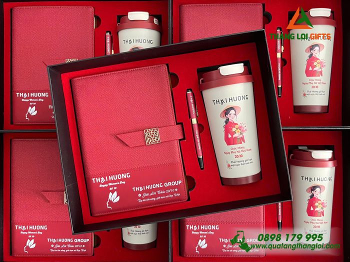Giftset Bộ Quà Tặng (Sổ+ Ly+ Bút) Màu Đỏ - In Khắc Hình Ảnh Làm Quà Nhân Ngày Phụ Nữ 8/3