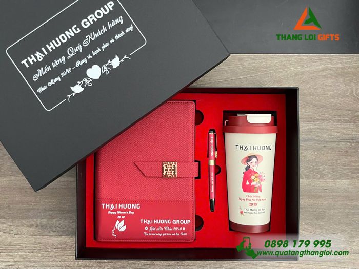 Giftset Bộ Quà Tặng (Sổ+ Ly+ Bút) Màu Đỏ - In Khắc Hình Ảnh Làm Quà Nhân Ngày Phụ Nữ 8/3