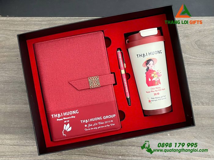 Giftset Bộ Quà Tặng (Sổ+ Ly+ Bút) Màu Đỏ - In Khắc Hình Ảnh Làm Quà Nhân Ngày Phụ Nữ 8/3