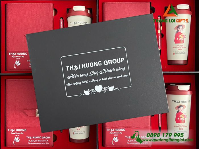 Giftset Bộ Quà Tặng (Sổ+ Ly+ Bút) Màu Đỏ - In Khắc Hình Ảnh Làm Quà Nhân Ngày Phụ Nữ 8/3