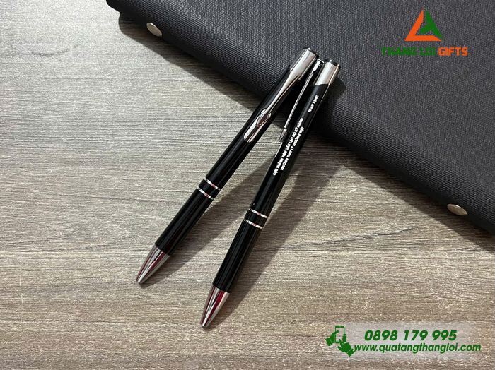 Bút Bi Kim Loại Bấm Màu Đen - Khắc Tên Trường THPT Lý Thường Kiệt 