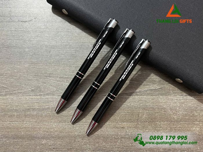 Bút Bi Kim Loại Bấm Màu Đen - Khắc Tên Trường THPT Lý Thường Kiệt 