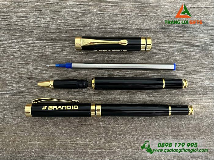 Bút Ký Kim Loại Nắp Màu Đen Khoen Vàng - Khắc Logo Doanh Nghiệp BRAND ID