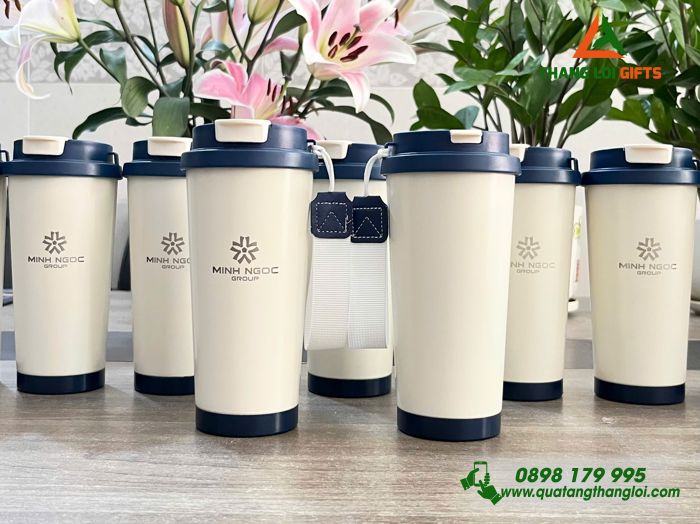 Ly Giữ Nhiệt 530ml Nắp Xanh - Khắc Logo Doanh Nghiệp Minh Ngọc Group