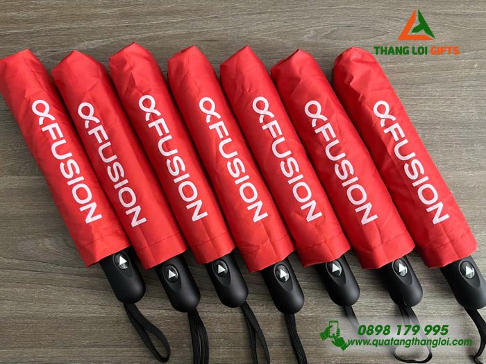 Ô Dù Cầm Tay Gập 3 Màu Đỏ - In Logo FUSION
