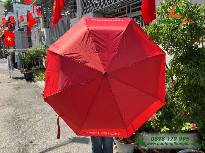 Ô Dù Cầm Tay Gập 3 Màu Đỏ - In Logo FUSION