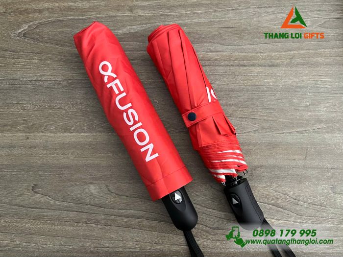 Ô Dù Cầm Tay Gập 3 Màu Đỏ - In Logo FUSION