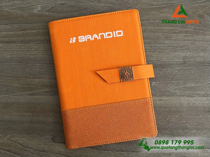 Sổ Da Bìa Còng Màu Cam - In Logo Doanh Nghiệp BRAND ID