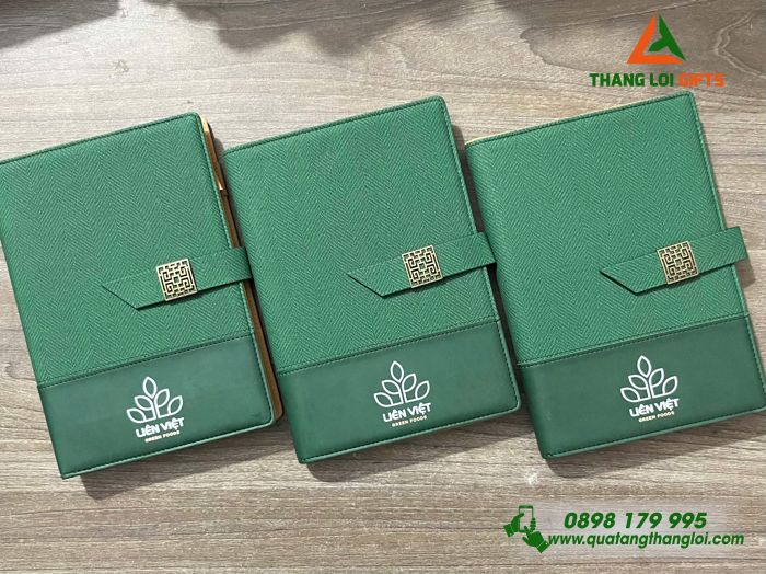 Sổ Tay Bìa Còng Màu Xanh Lá - In Logo Doanh Nghiệp Liên Việt Xanh