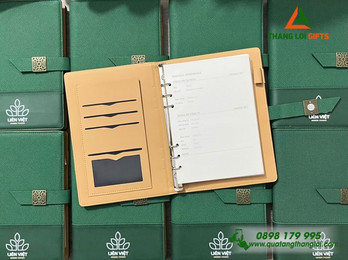 Sổ Tay Bìa Còng Màu Xanh Lá - In Logo Doanh Nghiệp Liên Việt Xanh