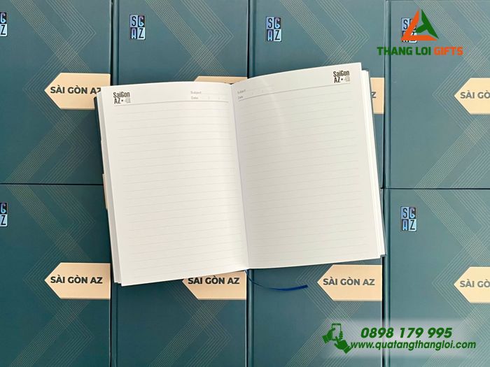Sổ Tay Dán Gáy Màu Xanh - In Logo Doanh Nghiệp Sài Gòn AZ 