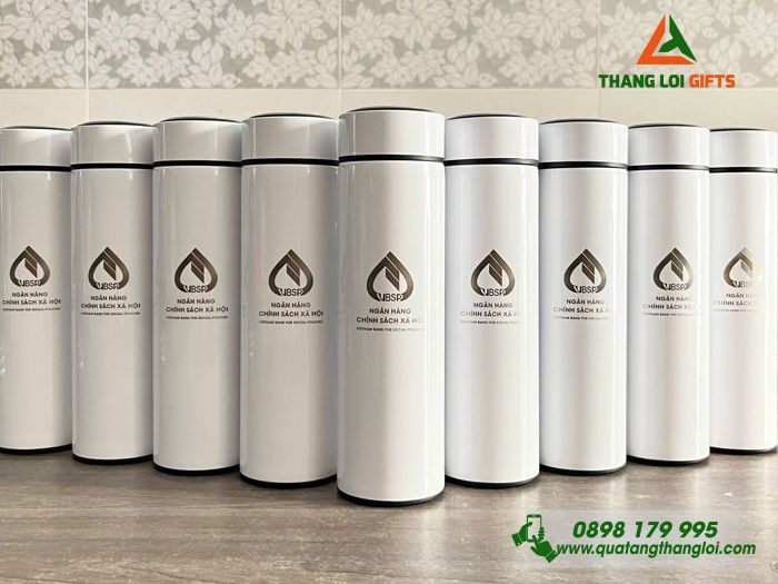 Bình Giữ Nhiệt Màu Trắng - Khắc Logo Ngân Hàng Chính Sách Xã Hội VBSP