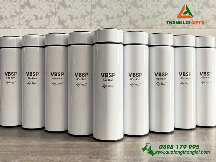 Bình Giữ Nhiệt Màu Trắng - Khắc Logo Ngân Hàng Chính Sách Xã Hội VBSP