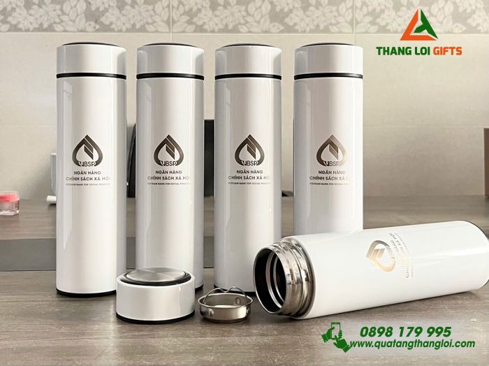 Bình Giữ Nhiệt Màu Trắng - Khắc Logo Ngân Hàng Chính Sách Xã Hội VBSP