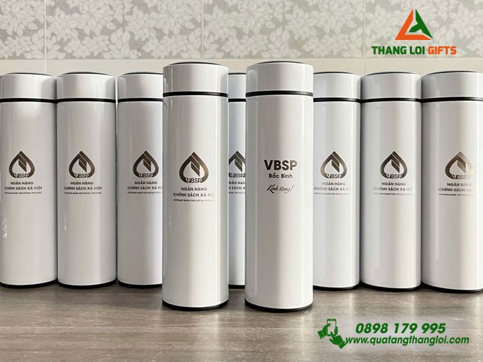 Bình Giữ Nhiệt Màu Trắng - Khắc Logo Ngân Hàng Chính Sách Xã Hội VBSP