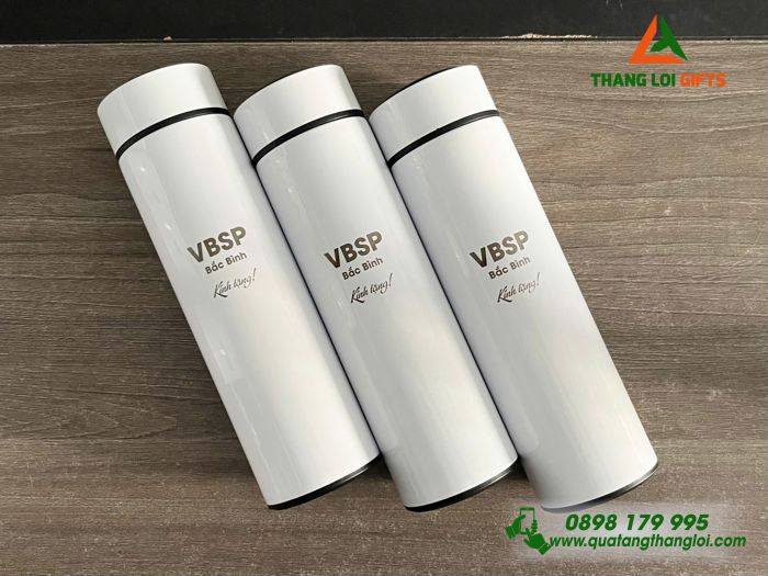 Bình Giữ Nhiệt Màu Trắng - Khắc Logo Ngân Hàng Chính Sách Xã Hội VBSP