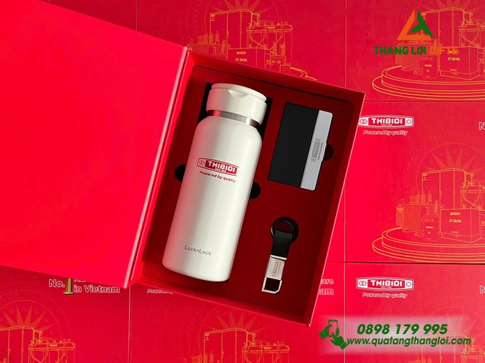 Giftset Cao Cấp (Bình Lock+ Hộp Namecard+ Móc Khóa) - In Khắc Logo Doanh Nghiệp THIBIDI No.1 Market Share in Vietnam