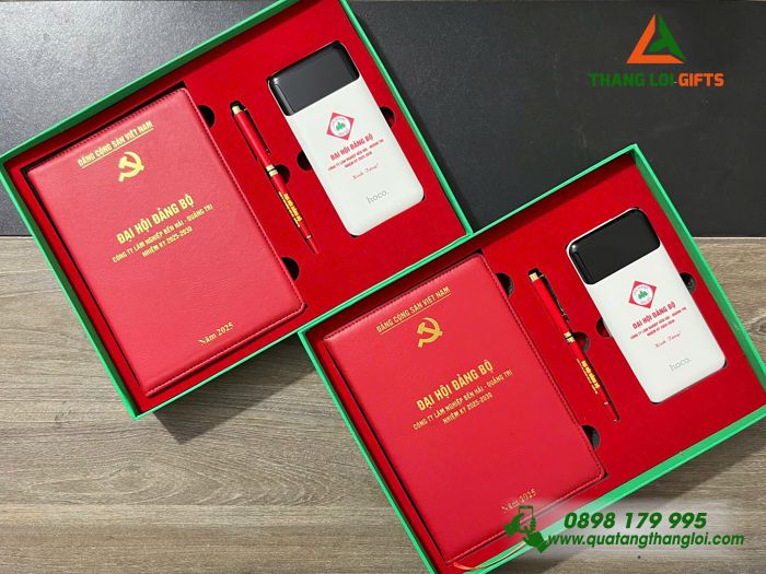 Bộ Quà Tặng Cao Cấp (Sổ+ Pin+ Bút) - In Logo Đại Hội Đảng Bộ Công Ty Lâm Nghiệp Bến Hải