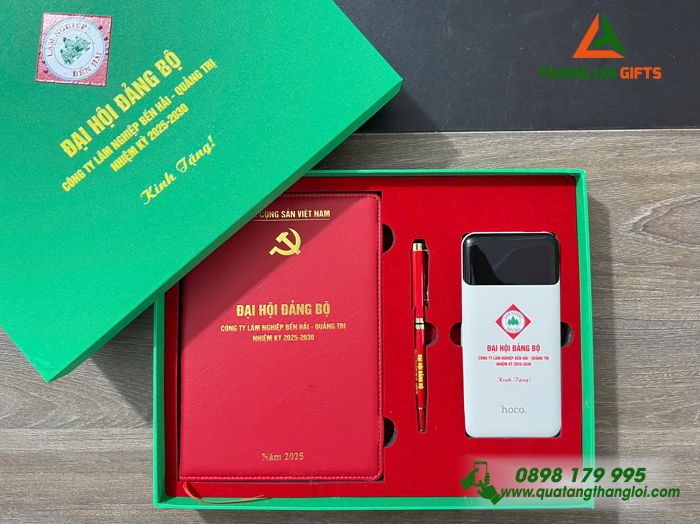 Bộ Quà Tặng Cao Cấp (Sổ+ Pin+ Bút) - In Logo Đại Hội Đảng Bộ Công Ty Lâm Nghiệp Bến Hải