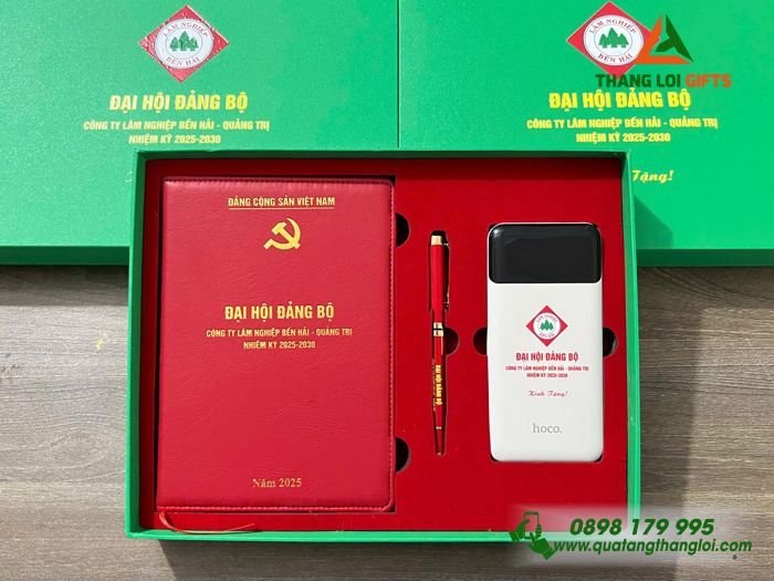 Bộ Quà Tặng Cao Cấp (Sổ+ Pin+ Bút) - In Logo Đại Hội Đảng Bộ Công Ty Lâm Nghiệp Bến Hải