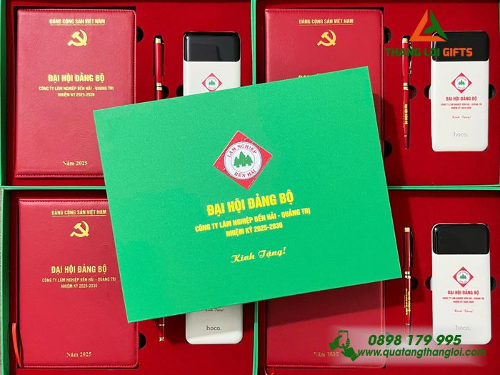 Bộ Quà Tặng Cao Cấp (Sổ+ Pin+ Bút) - In Logo Đại Hội Đảng Bộ Công Ty Lâm Nghiệp Bến Hải