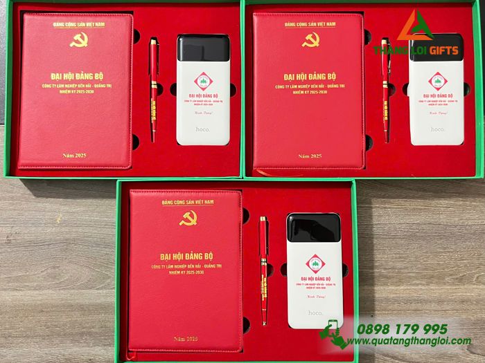 Bộ Quà Tặng Cao Cấp (Sổ+ Pin+ Bút) - In Logo Đại Hội Đảng Bộ Công Ty Lâm Nghiệp Bến Hải