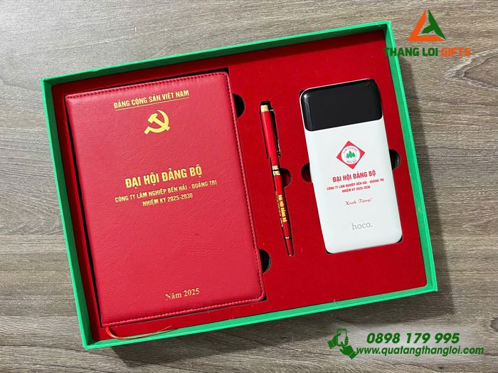 Bộ Quà Tặng Cao Cấp (Sổ+ Pin+ Bút) - In Logo Đại Hội Đảng Bộ Công Ty Lâm Nghiệp Bến Hải
