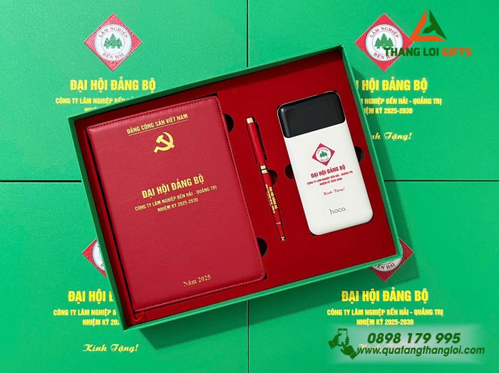Bộ Quà Tặng Cao Cấp (Sổ+ Pin+ Bút) - In Logo Đại Hội Đảng Bộ Công Ty Lâm Nghiệp Bến Hải