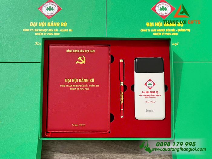 Bộ Quà Tặng Cao Cấp (Sổ+ Pin+ Bút) - In Logo Đại Hội Đảng Bộ Công Ty Lâm Nghiệp Bến Hải