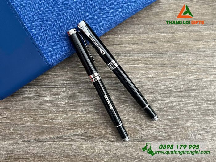 Bút Ký Kim Loại Nắp Màu Đen Khoen Bạc - Khắc Logo Doanh Nghiệp GOODWE