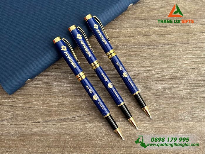 Bút Ký Kim Loại Nắp Màu Xanh Khoen Vàng - Khắc Logo Doanh Nghiệp HUAWEI