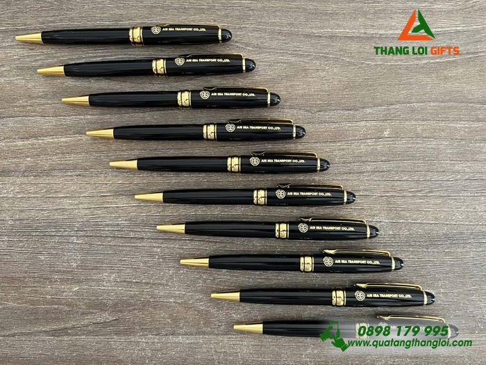 Bút Ký Kim Loại Xoay Màu Đen Khoen Vàng - Khắc Logo Doanh Nghiệp AIR SEA TRANSPORT