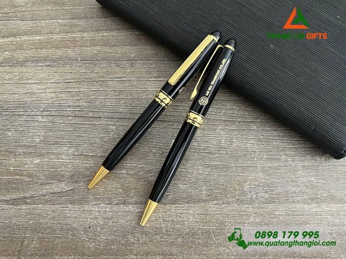 Bút Ký Kim Loại Xoay Màu Đen Khoen Vàng - Khắc Logo Doanh Nghiệp AIR SEA TRANSPORT