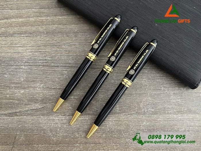 Bút Ký Kim Loại Xoay Màu Đen Khoen Vàng - Khắc Logo Doanh Nghiệp AIR SEA TRANSPORT