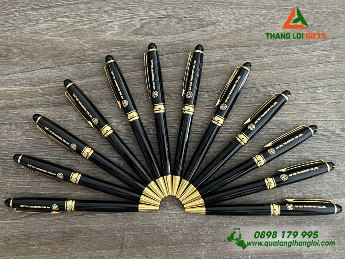Bút Ký Kim Loại Xoay Màu Đen Khoen Vàng - Khắc Logo Doanh Nghiệp AIR SEA TRANSPORT