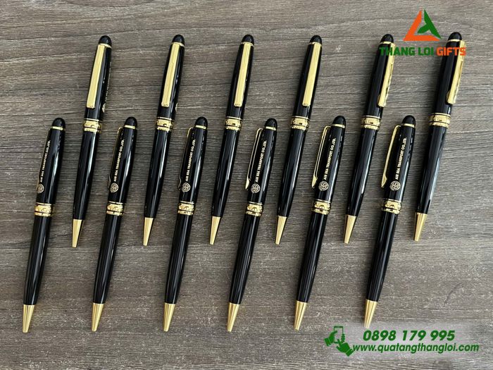Bút Ký Kim Loại Xoay Màu Đen Khoen Vàng - Khắc Logo Doanh Nghiệp AIR SEA TRANSPORT