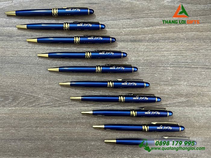 Bút Ký Kim Loại Xoay Màu Xanh Khoen Vàng - Khắc Tên Làm Quà Tặng