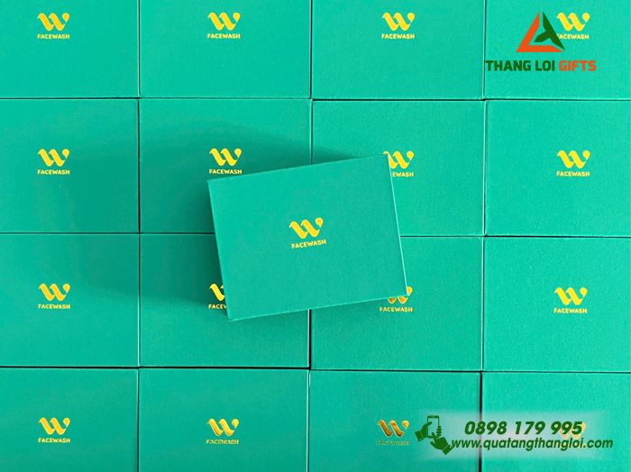 Hộp Giấy Màu Xanh Đựng Thẻ Card - Ép Kim Logo Thương Hiệu Làm Đẹp W FACEWASH