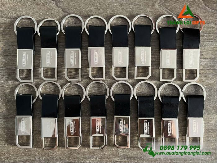 Móc Khóa Kim Loại Phối Da - Khắc Logo Doanh Nghiệp THIBIDI