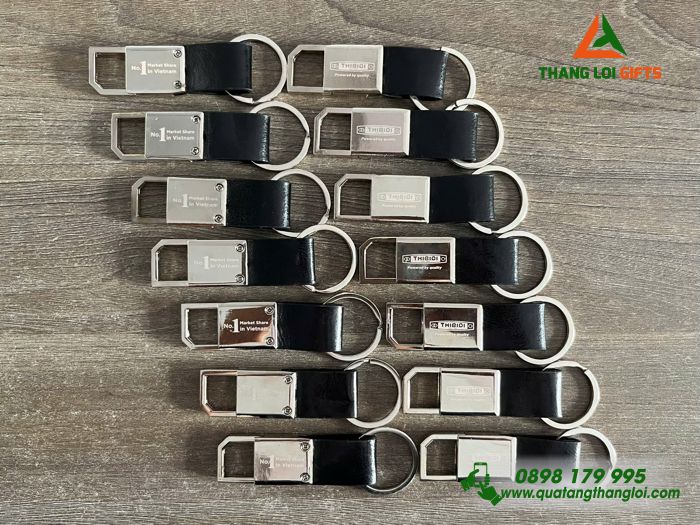 Móc Khóa Kim Loại Phối Da - Khắc Logo Doanh Nghiệp THIBIDI