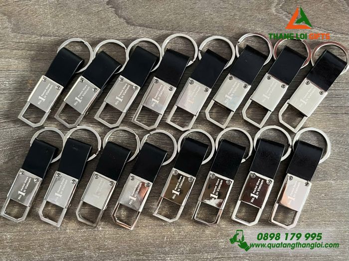 Móc Khóa Kim Loại Phối Da - Khắc Logo Doanh Nghiệp THIBIDI