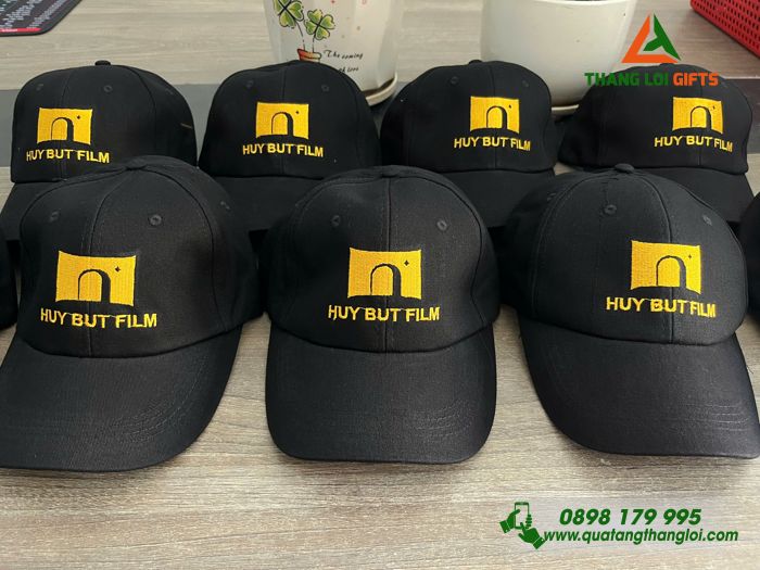 Nón Vải Kaki Màu Đen - Thêu Logo HUY BUT FILM