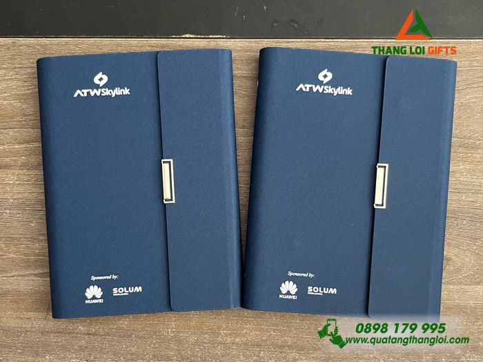 Sổ Da Bìa Còng Gập 3 Màu Xanh - In Logo Doanh Nghiệp HUAWEI