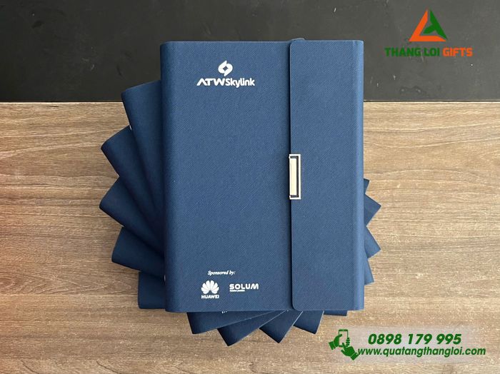 Sổ Da Bìa Còng Gập 3 Màu Xanh - In Logo Doanh Nghiệp HUAWEI