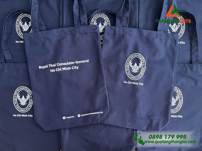 Túi Vải Canvas Màu Xanh Đậm - In Logo Tổng Lãnh Sự Quán Thái Lan Tại TP.HCM