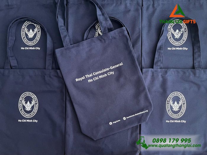 Túi Vải Canvas Màu Xanh Đậm - In Logo Tổng Lãnh Sự Quán Thái Lan Tại TP.HCM