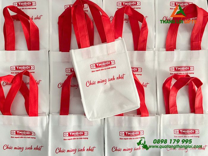 Túi Vải Không Dệt Màu Trắng - In Logo Chúc Mừng Sinh Nhật Doanh Nghiệp THIBIDI
