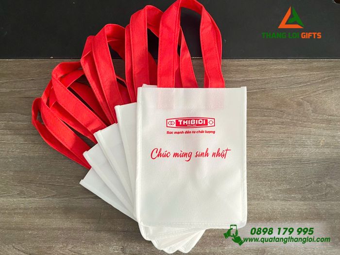 Túi Vải Không Dệt Màu Trắng - In Logo Chúc Mừng Sinh Nhật Doanh Nghiệp THIBIDI