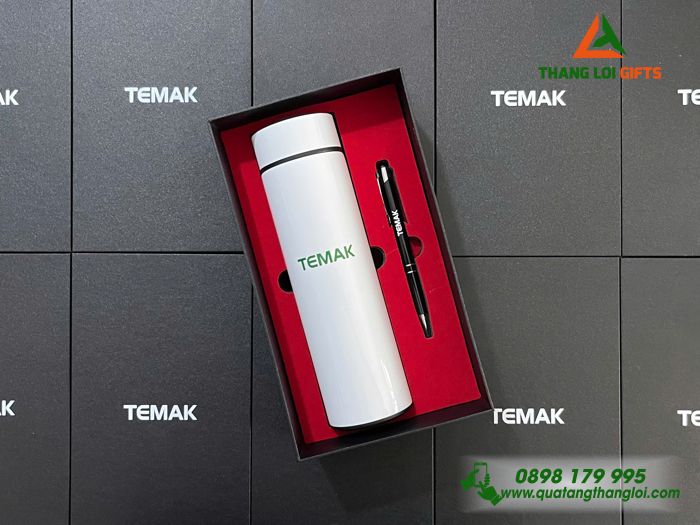 Combo Quà Tặng (Bình & Bút) - In Khắc Logo Doanh Nghệp TEMAK