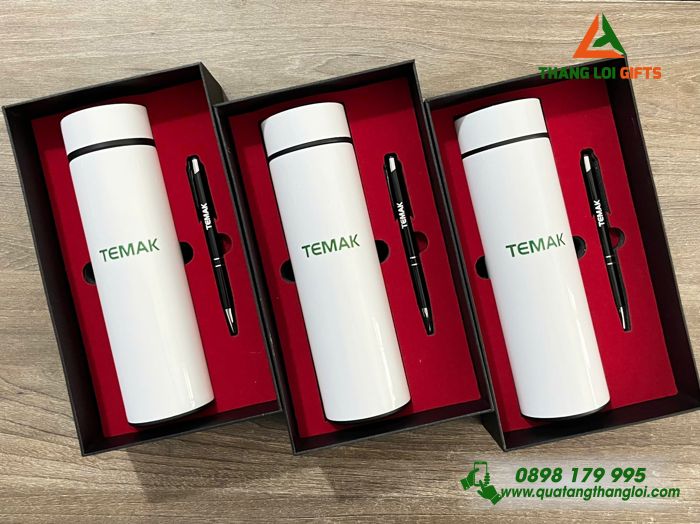 Combo Quà Tặng (Bình & Bút) - In Khắc Logo Doanh Nghệp TEMAK